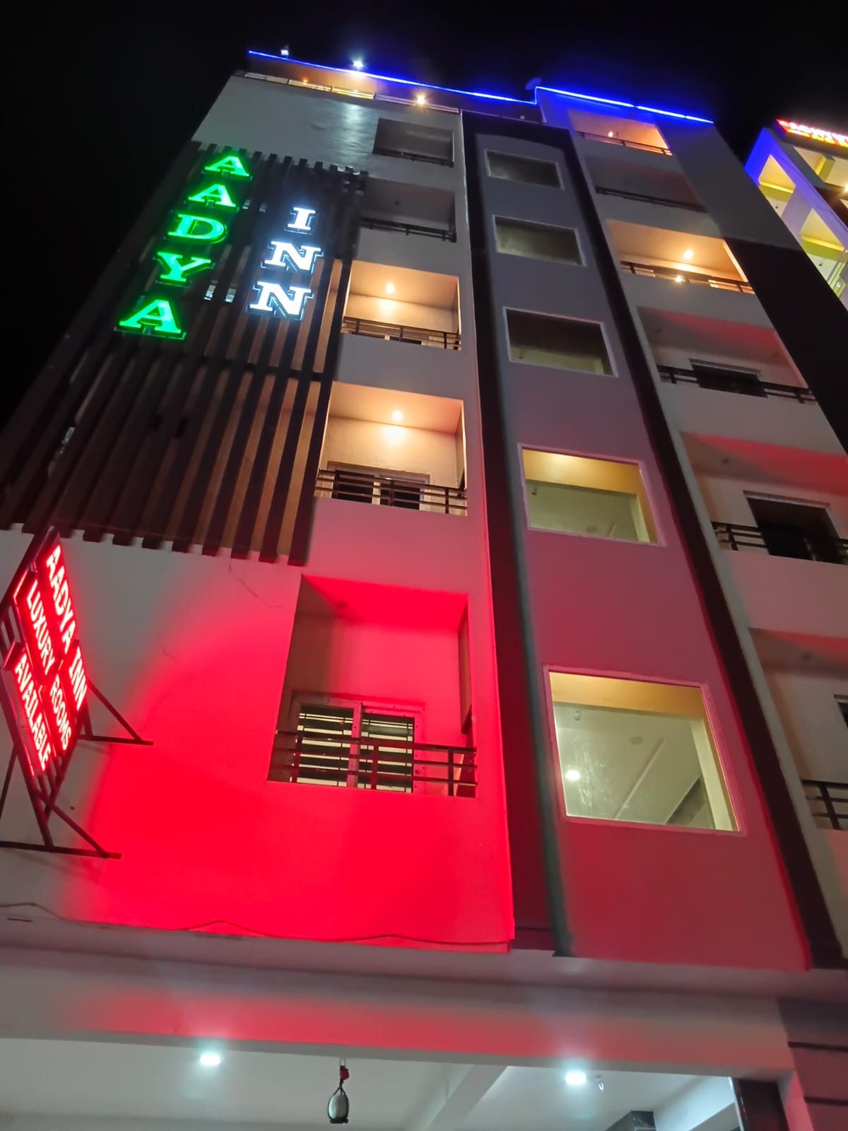 Aadya Inn Tirupati lit up at night